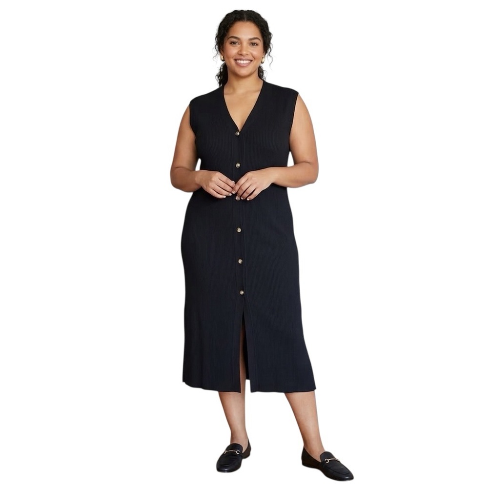 H&M Black Button-Front Lightweight Knit Sleeveless Dress Tunic Size Large